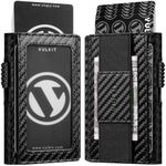VULKIT Mens Minimalist Wallet for Max. 8 Cards with Pop-Up Credit Card Ejector RFID Blocking, ID Window and Elastic Strap for Bills or Keyring, Gift Box Packed, Carbon Black