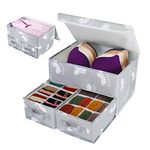 EASEVE Sock Underwear Drawer Organiser with Lid - Wardrobe Clothes Storage Boxes with Dividers, Foldable Fabric Closet Organizer for Bra, Sock, Shirt, Sweater, Leggings, Pants, Ties (1 Pack)