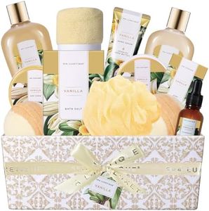 Spa Gift Basket, Bath Sets for Women, Luxury 12 Pcs Bath Gift Box, Relaxing at Home Bath Set Scented with Vanilla Includes Bath Salts, Bath Bombs, Body Scrub, Best Spa Gift for Women.