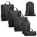 Navaris Compression Packing Cubes 6 Pieces Set - Compressible Travel Bags for Suitcases - Compress Travel Organiser Packing Pods - Suitcase Cabin Bag Hand Luggage Backpack - Black