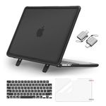 MOSISO Compatible with MacBook Air 13.6 inch Case 2022-2024 M3 A3113 M2 A2681 Touch ID, Heavy Duty Shockproof Plastic Hard Case with Fold Kickstand&Keyboard Cover&Screen Protector&Type C,Black