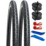 YunSCM 2 Pack 26" Road Bike Tyres 26X1 3/8 ETRTO 37-590 with Heavy Duty Bike Inner Tubes AV32mm Schrader Valve 2 Rim Strips, Compatible with 26X1 3/8 26x1.37 Wheelchair Bicycle Bike Tyres(Black)