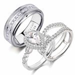 Newshe Jewellery Wedding Ring Sets for Him and Her AAAAA Cz Promise Rings for Couples Women Mens Band Pear Shape Size 5-13, stone, cubic-zirconia