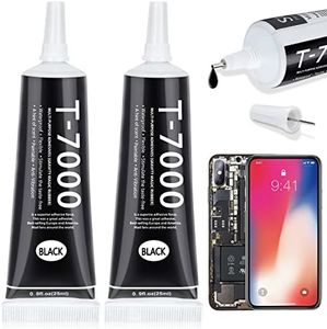 T7000 Black Glue for Phone Repair, 2 X 25 ML Semi Fluid Craft Glue T-7000 Adhesive Glue with Precision Tips for Fabric, Leather, Rubber Cement, Toys, Wood, Metal, Rhinestones Jewelry Making