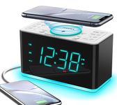 iTOMA Alarm Clock Radio, 15W Ultra Fast Wireless Phone Charger with Bluetooth, Two Charging Ports, Dual Alarm, Sleep Timer, Snooze, Dimmer, FM Radio,Cyan LED Night Light &1.4" Display CKS207