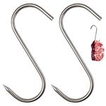 JENSWILL 2 Pack Heavy Duty Beef S Hooks Stainless Steel Butcher Hooks, Hanging Meat Hooks, Jerky Hooks, Deer Hook, Meat Processing for Hot and Cold Smoking BBQ 7.9"L x 0.31" Thickness