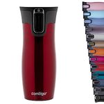 Contigo West Loop Autoseal Travel Mug, Stainless Steel Thermal Mug, Vacuum Flask, Leakproof Tumbler, Coffee Mug with BPA Easy-Clean Lid, 470 ml, Red