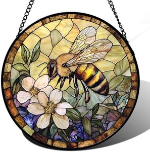 AMDERVEN Stained Glass Window Hanging, Vintage Bee Yellow Flower Sun Catcher for Window Door Home Decor Suncatcher Christmas Mother's Day Birthday Gifts for Women Men Mom and Nana 15 in