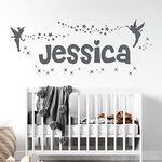 Personalised Name Girls Wall Art Sticker - Fairies Fairy Disney Tinkerbell and Stars [Medium] [Dark Grey]