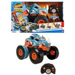 Hot Wheels Monster Trucks RC Toy, Remote-Control Transforming Rhinomite in 1:12 Scale & 1:64 Scale Race Ace, Converts into Launcher, Connects to Track