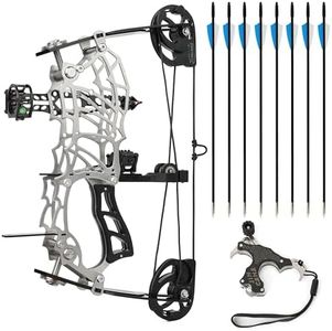 FQH Compound Bow 15-32lbs Adjustable Right Hand Carbon Fiber Bow Grip Arrows Release Set for Adult Beginner Target Shooting Archery