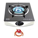 NJ NGB-S1 Gas Stove 1 Burner Gas Cooker Tempered Glass with Safety Device LPG + Gas Regulator Set (Propane 37mbar Screw-on)