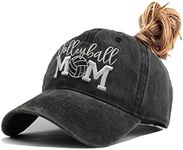 LOKIDVE Embroidered Volleyball Mom Ponytail Hat Distressed Cotton Baseball Cap for Women