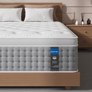 Sleepmax King Size Mattress 14 Inch - Hotel-Collection Hybrid Mattress Extra Lumbar & Hip Support - Deep Sleep Pain Relieving Bed in a Box - Fiberglass-Free, CertiPUR-US Certified, 365-Night Trial