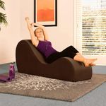 WOOD POINT Crafts Leatherate Tantric Chaise Loung Chair, Yoga Chaise Lounge,Chaise Sofa Modern Lounge,Relaxing Chaise Lounge Chair, loveseats and chaises with Cushion (Brown)
