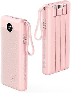 20000mAh Power Bank 22.5W Fast Charging, VRURC Portable Charger with Built in Cables, PD & QC 3.0 USB C Battery Pack with 4 Output 2 Input LED Display for iPhone 16 15 14 Samsung Android Phones,Pink