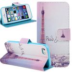 Nsstar iPhone 5s Case,iPhone 5 Case,iPhone 5s Case Wallet,iPhone 5s Cover,Stand Case for iPhone 5s 5,Colorful Painted Drawing Luxury Fashion Purple Retro Pairs Eiffel Tower Pattern Wallet Pu Leather Flip Folio Stand Case Cover Pouch With Credit ID Card Holder Slots for iPhone 5S 5 (Sky Tower)