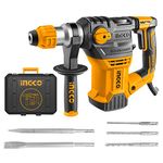 INGCO Rotary Hammer, SDS-Plus Heavy Duty Rotary Hammer Drill | 220 Volts | 1500W | 4400bpm | 5.5J with Vibration Control and Safety Clutch Including 3 drills and 2 chisels with Case, Yellow