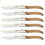 Laguiole by FlyingColors Steak Knife Set. Stainless Steel, Olive Wood Handle, Gift Box, 6 Pieces