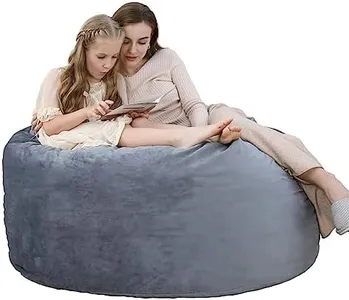 Garvee 4Ft Bean Bag Chair, Memory Foam Bean Bag Chairs with Filling for Adults, Teens and Kids, Plush Lazy Sofa with Soft Velvet Cover for Living Room, Grey