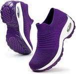 HKR Womens Trainers with Memory Foam Comfortable Slip on Work Walking Shoes, All Purple, 7 US