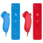 2 Pack Remote Controller Gesture Controller and Nunchuck Joystick Compatible for Wii & Wii U, Controller With Silicone Case and Wrist Strap - Blue&Red