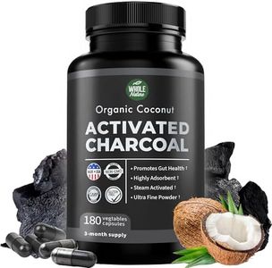 Pure Coconut Activated Charcoal Capsules - 180 Charcoal Pills, Helps with Teeth Whitening, Bloating and Body Cleansing. Non-GMO - Gluten Free, Vegan