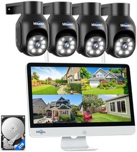 Hiseeu Wireless Security Camera System,All-in-One with 15" LCD Monitor 10CH NVR 4PCS 5MP PTZ Outdoor Camera,3TB HDD Storage, 2-Way Audio, Color Night Vision, Motion Alert,2.4Ghz WiFi