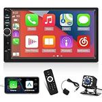 7 inch Double Din CarPlay Car Stereo with Apple Car Play and Android Auto, 7inch Touch Screen Radio with Mirror Link/SWC/Bluetooth/FM Radio + Reverse Camera+ Remote Control