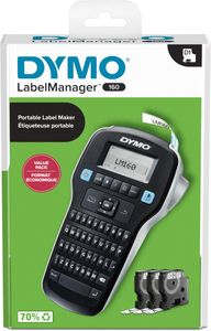 DYMO LabelManager 160 Handheld Label Maker Starter Kit with 3 D1 Tapes