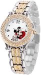 Disney Adult Round CZ Stone Analog Quartz Floating Stones Bracelet Watch, Mickey Mouse/Silver Gold