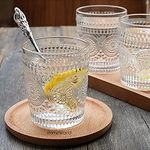 PrimeWorld Embossed Romantic European Crystal Whiskey Glasses Set of 6 pcs- 300 ml Bar Glass for Drinking Bourbon, Whisky, Scotch, Cocktails, Cognac- Old Fashioned Cocktail Tumblers