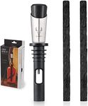 Viski Alchemi Liquor Aging Kit 2 Charred American Oak Wood Sticks with Stopper Pourer, Stainless Steel, Silicon, Black, 1x7.85x3