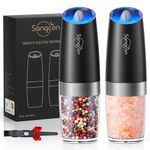 Sangcon Electric Salt and Pepper Grinder Set Automatic Shakers Mill Grinder with LED Light, Battery Powered Adjustable Coarseness One Hand Operation, Upgraded Larger Capacity