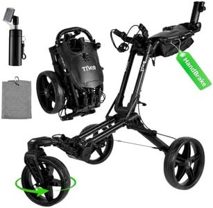 Golf Push Cart with 360° Front Wheels & Handbrake,Tivor 3 Wheel Pull Cart Offers One-Click Folding and All-Terrain Mobility