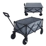 Rainberg Folding Trolley on Wheels & Table on Top Cart with Adjustable Handle & Cover Bag, Foldable Wagon for Outdoor Camping, Picnic, Shopping 120KG Weight Capacity Wheelbarrows (Grey)