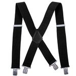 Mens Adjustable Elastic Suspenders - Heavy Duty Suspender for Men 2 Inches Wide X-back Strong Clip Suspender (Black)