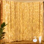 Ollny Curtain Fairy Lights, 200 LED 2m x 2m USB String Light Indoor Outdoor Waterproof Warm White Hanging Window Lights with Hooks, Bedroom/Outside/Wall/Door/House/Garden Decorations