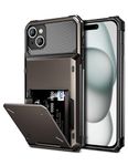 Vofolen for iPhone 15 Case with Card Holder, 4-Card Dual Layer Heavy Duty Wallet Case, Hidden Flip Card Slot Shockproof Protective Cover Case for iPhone 15, 6.1 Inch Gun