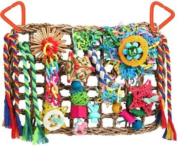 Homodoskey Bird Toys Cockatiel Toys Bird Foraging Toys for Parakeets Conures Lovebirds Bird Foraging Wall with Colorful Toys for Birds Shredding Seagrass(Multi-Coloured.)
