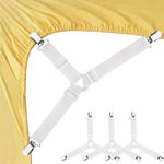 Bed Sheet Fasteners, 4 PCS Adjustable Triangle Elastic Suspenders Gripper Holder Straps Clip for Bed Sheets,Mattress Covers, Sofa Cushion