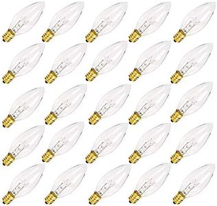 25 Pack Clear Torpedo Tip Replacement Bulbs, Replacement Light Bulbs for Electric Candle Lamps, Window Candles, Chandeliers- Clear Incandescent E12 Candelabra Base Light Bulbs- 120V 7 Watts Bulbs