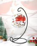 Hand Painted Glass Cardinal Ornament Christmas Red Bird Ball Tabletop Decor for Hanging Glass Plant Succulents Pot LED Light Bulb Candle Holders with Stand Hanging Red Bird Xmas Mom Grandma Kids Gift