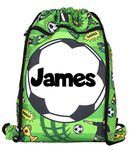 Fringoo Personalised Kids Drawstring Bag with Zipped Pocket PE Bag Swimming Football Gym School Bag for Boys Girls (Football)