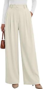 ANRABESS Womens Wide Leg Dress Pants High Waisted Trousers, Apricot, XXL