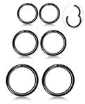 Thunaraz 3 Pair Stainless Steel 16G Sleeper Earrings Septum Clicker Nose Lip Ring Body Piercing (D:Black)