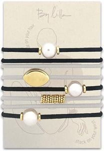 By Lilla Hair Ties No Damage - Galentines Gifts and Updo Hair Accessories - Decorative Pearl Ponytail Elastics - Vanity Stretch Bracelet Jewelry for Women - Boutique Fashion Stacks in Gold (Mocha)