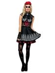 Smiffys Fever Day of the Dead Costume, Black with Dress, Attached Underskirt & Rose Headband, Fever Fancy Dress, Halloween Dress Up Costumes