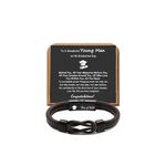 𝗚𝗿𝗮𝗱𝘂𝗮𝘁𝗶𝗼𝗻 𝗚𝗶𝗳𝘁𝘀 𝗳𝗼𝗿 𝗛𝗶𝗺 𝟮𝟬𝟮𝟰 High School, College Graduation Gifts for Men Class of 2024 Leather Stainless Steel Knot Bracelet, Graduation Gifts for Son Boyfriend Brother Grandson Friends, 8.5