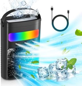 Mini Air Conditioners,Portable Air Cooler,700ml Evaporative Air Cooler 3 Speeds,USB Personal Air Conditioner with 7 LED Light，2-4H Timer Portable AC Cooling Fan for Car Home Office Room (Black)